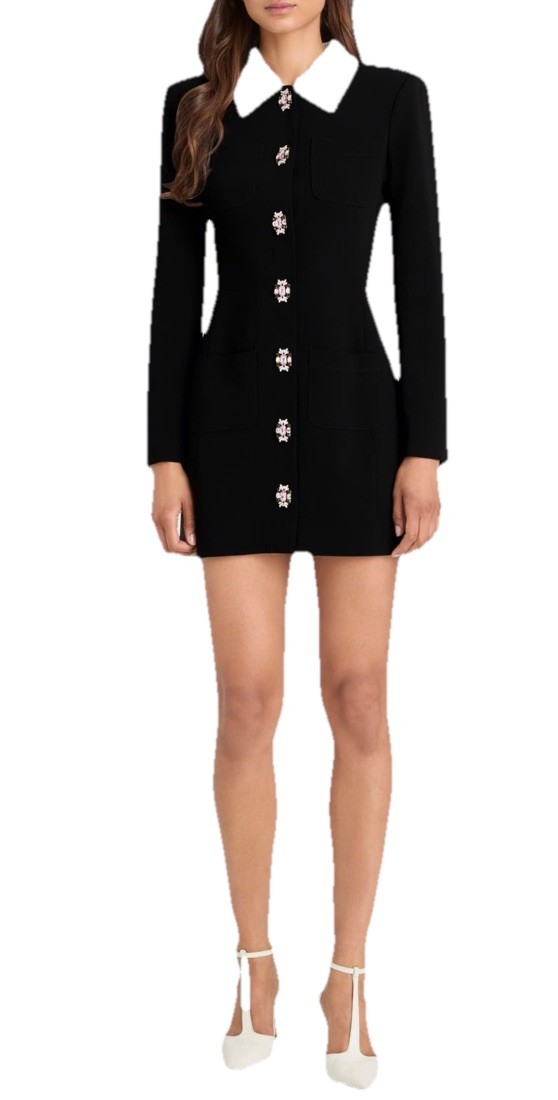 Cinq à Sept Sheryl Crystal Button Long Sleeve Coat - Black Size - 2