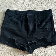American Eagle High Rise Shortie Size 6 Black Distressed Stretch Shorts