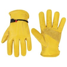 Men Leather Gardening Gloves, Utility Work Gloves for Mechanics, Medium Golden