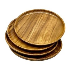 Wooden Plates, Set of 4 Servers, 12 Round, Handcrafted Acacia 12"x12"