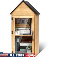 Outdoor Double Deck Library Box Waterproof Wood Bookshelf Storage Glass Door