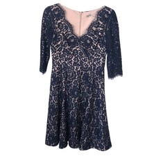 Eliza J Scallop V-Neck Crossover Dress Blue Lace Overlay Lined Fit & Flare 4