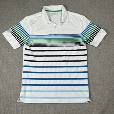 Nike Golf Mens L White Striped Short Sleeve Pullover Polo Shirt Dri Fit Tour