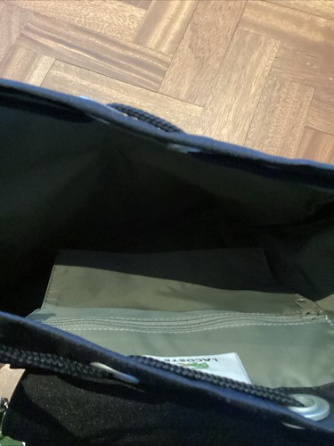 LACOSTE Backpack Rucksack Vintage L71 Casual Flap Bag Black Green Drawstring NEW - Picture 9 of 12