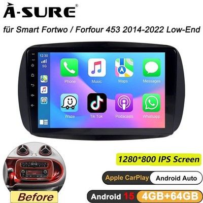 4+64G Android 15 Autoradio GPS Navigation Für Smart Fortwo 453 2014-2022 Low-End