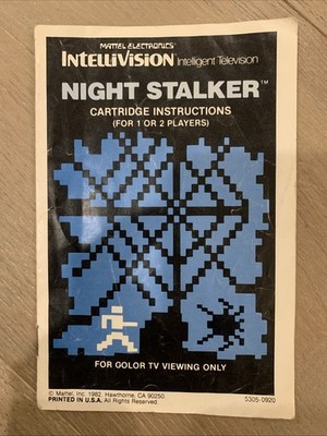 Mattel Electronics Intellivision 1982 Night Stalker Cartridge Instruction Manual
