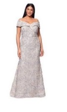 Silver Off Shoulder Mermaid Long Formal Evening Dress Floral Short Size 14w