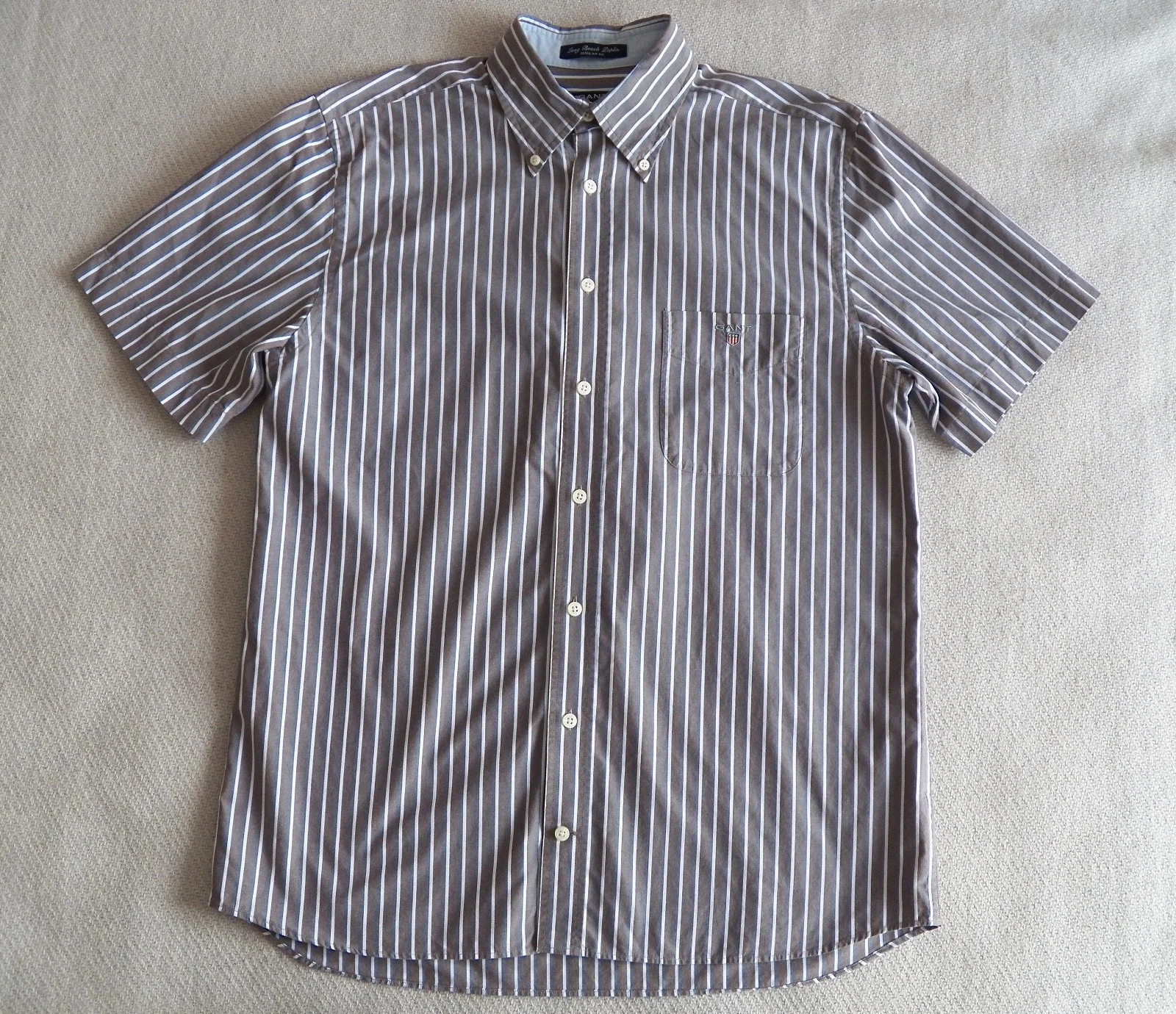 GANT Long Beach Poplin MENS SHIRT Regular Fit Size M brown cotton short sleeve