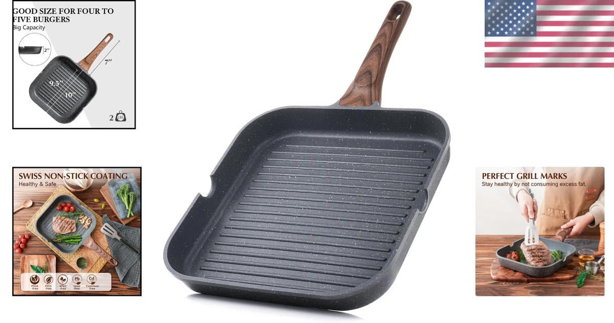 Plancha antiadherente duradera de 9,5 pulgadas con caños para cocinar en interiores y exteriores
