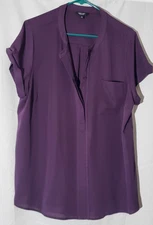 Simply Vera Wang Size 1X Purple Bust 44" Cuffed Short Sleeves Polyester