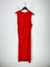Hush Red Solid Midi Dress Bodycon Sleeveless Pullover Ruched Cotton UK 18
