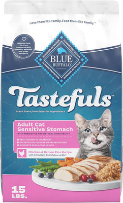 Tastefuls Natural Dry Food for Adult Cats, Sensitive Stomach, Chicken & Brown Ri