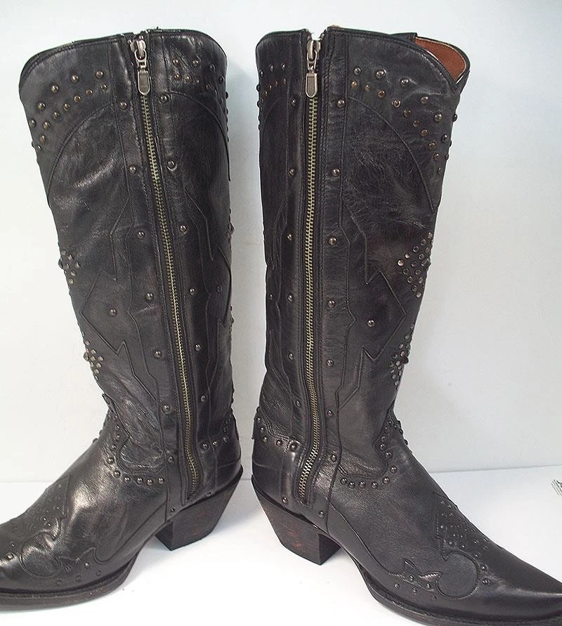 BOTAS OCCIDENTALES DAN POST MUJER 8,5 M DE ALTO CREMALLERA NEGRAS CON TACHUELAS PUNTA CORTA Foto 4 de 4