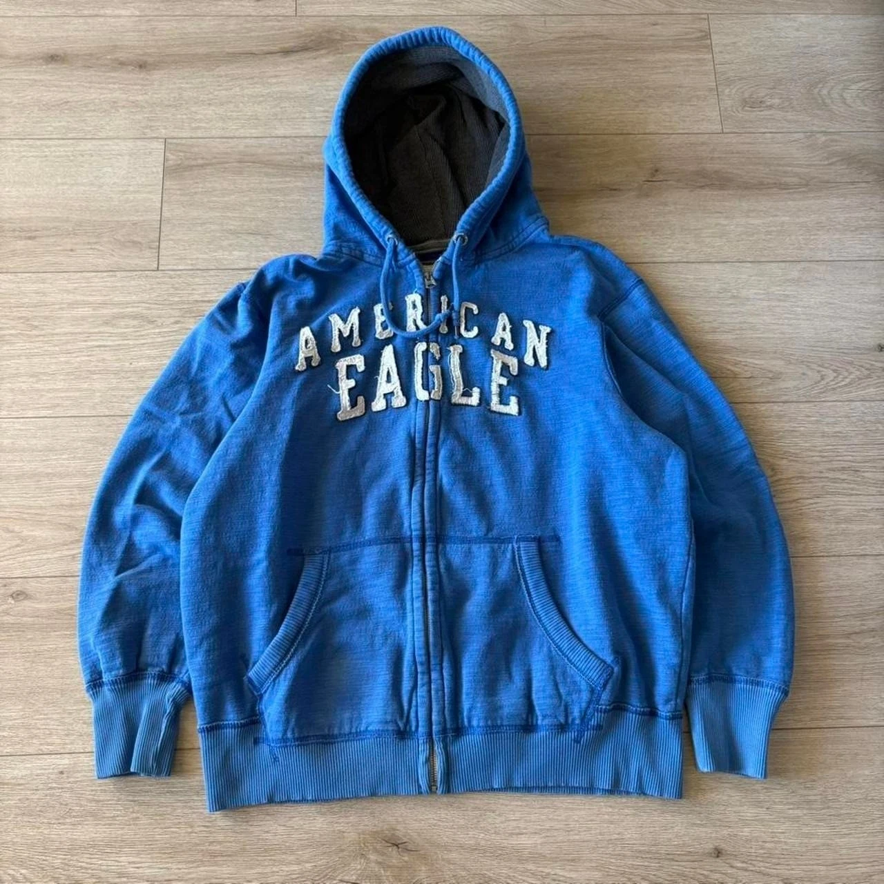 Vintage 90s Y2K American Eagle Zip Hoodie Fits XL Thermal Lined Logo Sweatshirt