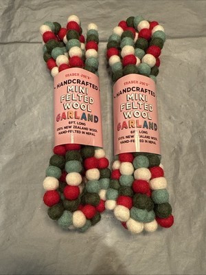 LOT/2 NWT Trader Joe s Mini Felted Wool Garland Red White Green 6ft Christmas