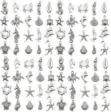 60Pcs Antique Silver Ocean Charms Bracelet Charms for Jewelry Making Sets DIY Ne