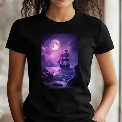 T-Shirt Frauen Pirat an Vollmond Motiv Baumwolle Größe XS bis 3XL
