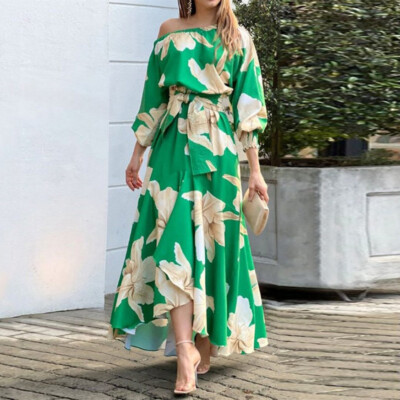 Women's New Summer Flower Long Dress Printed Medium Long Sleeve Dress | eBay