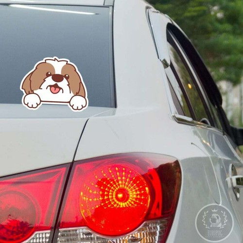 Shih Tzu Car Decal / Peeking Dog Vinyl Bumper Sticker Weather Resistant Outdoor - Picture 2 of 10