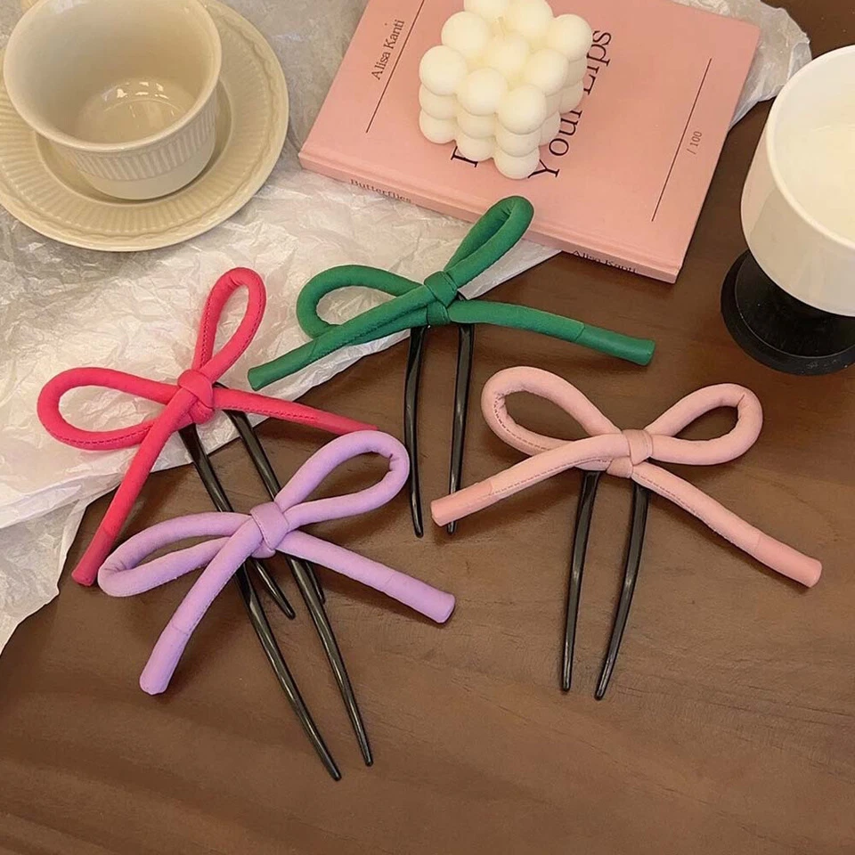 Hand Tied Bow U Shaped Hair Stick for Women Hairpin Hair Fork Hairstyle Tool § - Image 4 of 4