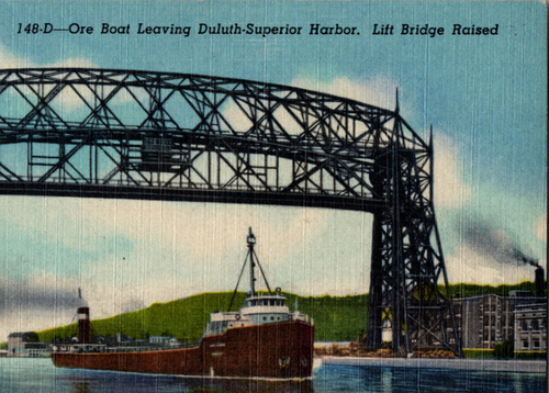 Ore Boat Vintage Linen Postcard Duluth Harbor Lake Superior Circa 1950 Decor - Picture 3 of 4
