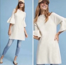Anthropologie Moth Cream 3/4 Bell Sleeve Shift Sweater Dress Women's Size S