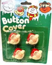 Rare Vintage New Old Stock Christmas Santa Claus Button Covers Package of 4