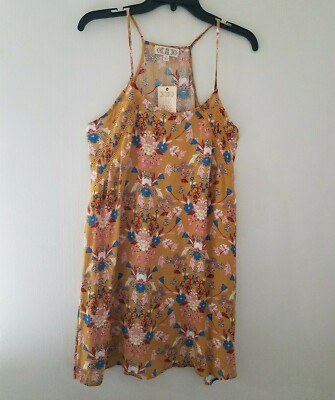 PINK ROSE Size L Womens Juniors Sundress Boho Dress Gold Tile Floral Color