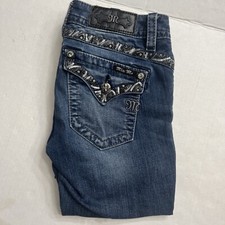 Miss Me Signature Boot Cut Denim Jeans 28x33 Tagged 25 Button Flap Back Pocket