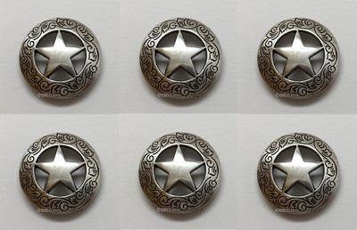 Set of 6 WESTERN HORSE SADDLE TACK  1-1/8'' ANTIQUE STAR CONCHOS screw back
