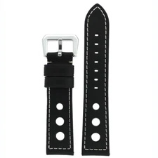 Rally Racing Leather Watch Band Sport Strap Black Red (20mm 22mm 24mm)