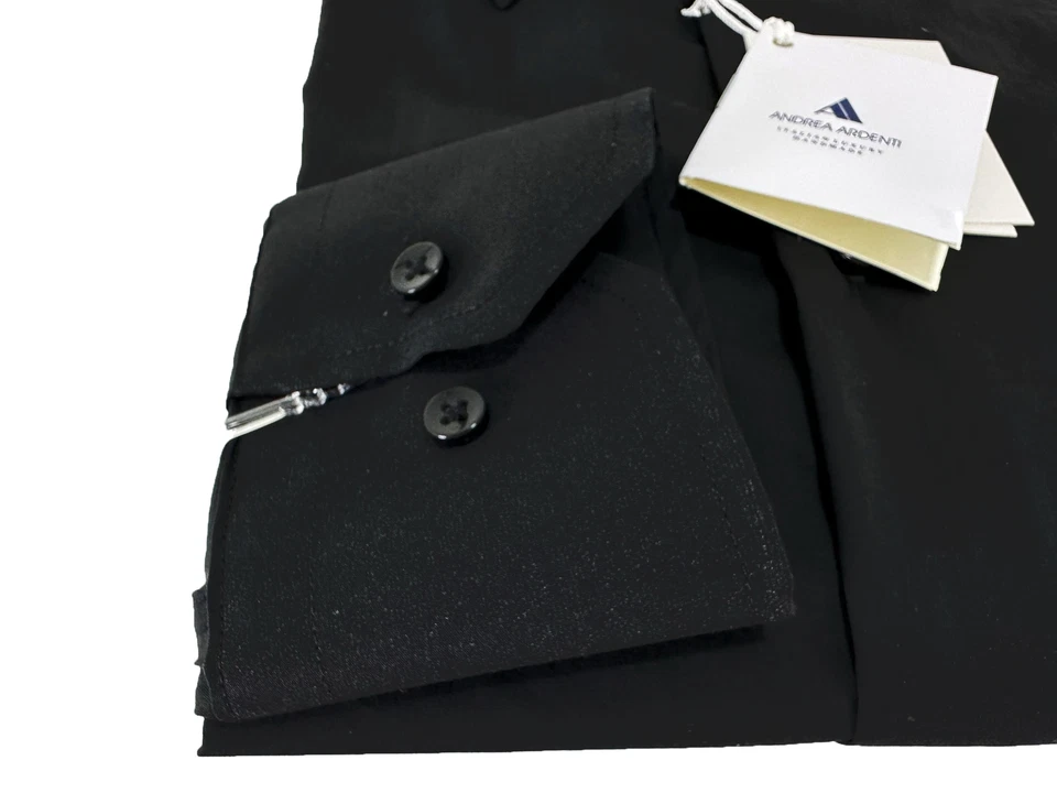 Camicia uomo sartoriale Ardenti cotone stretch slim fit nero Made in Italy - Immagine 4 di 4