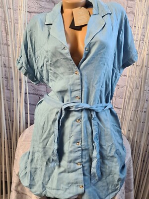 Vero Moda Kleid Jeanskleid Tunikakleid blau Ton Kurzarm Gr. L (3961) NEU