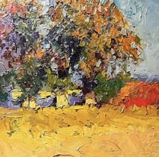 ORIGINAL Oil Painting Lavender Morden Art Landscape Textured 3d Signed Impasto