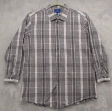 Apt. 9 Premier Flex Button Up Shirt Men's X-Large Slim Fit Gray Black Plaid
