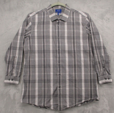 Apt. 9 Premier Flex Button Up Shirt Men's X-Large Slim Fit Gray Black Plaid