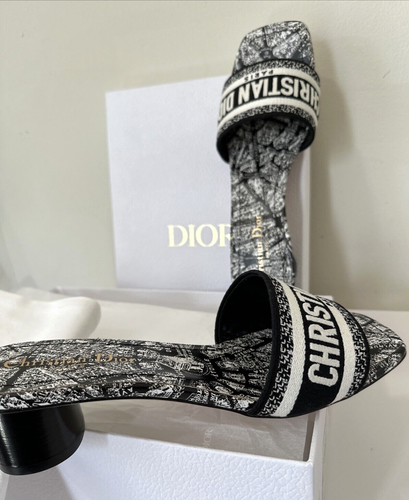 Christian Dior Dway sandali con tacco ricamati imbottiti tela DIOR chardons 8,5 - Foto 7 di 9