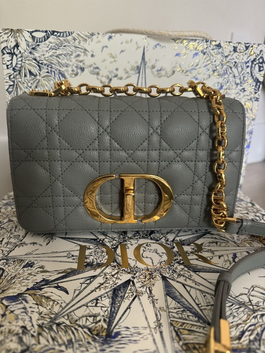 4.3K Christian Dior Small Caro Bag Stone Gray Gold Supple Cannage