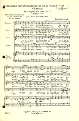 Sermisy Chanson Sheet Music SATB Chorus A Cappella 1925 Damrosch Baker Secular