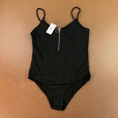 Ambience Juniors Size large Black 1/2 Zip Spaghetti Strap Bodysuit NWT
