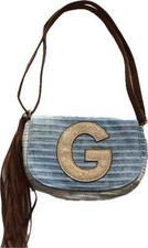 Justice Girls Denim Stripe Initial  G  Purse NWT Back to School 
