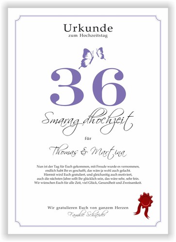 Hochzeitstag Geschenk Urkunde 1-80 Hochzeitstag Ehejubiläum wählbar - Bild 253 von 567