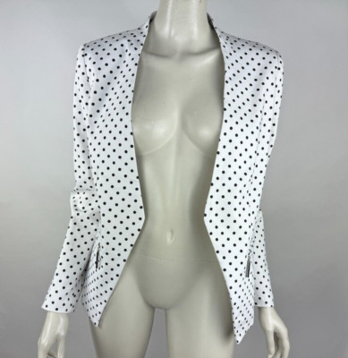 Carmen Marc Valvo Polca Dot Balzer Women 6 NWT Long Sleeve Lined Open FrontWhite