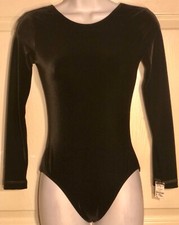 GK LgSLV LEOTARD ADULT SMALL SOLID BLACK VELVET GYMNASTICS DANCE SZ S NWT