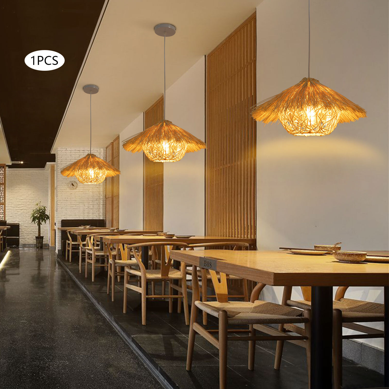 Hand-Woven Rattan Pendant Light E26 Ceiling Lamp Adjustable Height ...