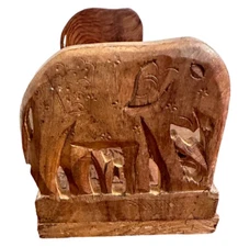 Wooden Carved Elephant Floral Flowers Book End Book Holder Adjustable India