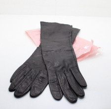 Vintage Miss Aris Black 3/4 Length Leather Gloves Size 6 Not Lined 14" Long