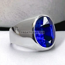 Blue Sapphire Oval Cut Gemstone With 925 Sterling Silver Ring For Men's #373