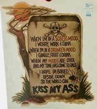 Vintage 1980 Funny Drinking Quote Skull KISS My Ass Novelty Iron On Transfer