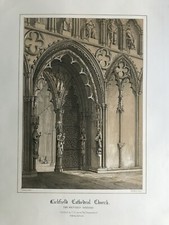 Antiker Druck von 1850; Lichfield Cathedral Western Doorway, Staffs after Shaw